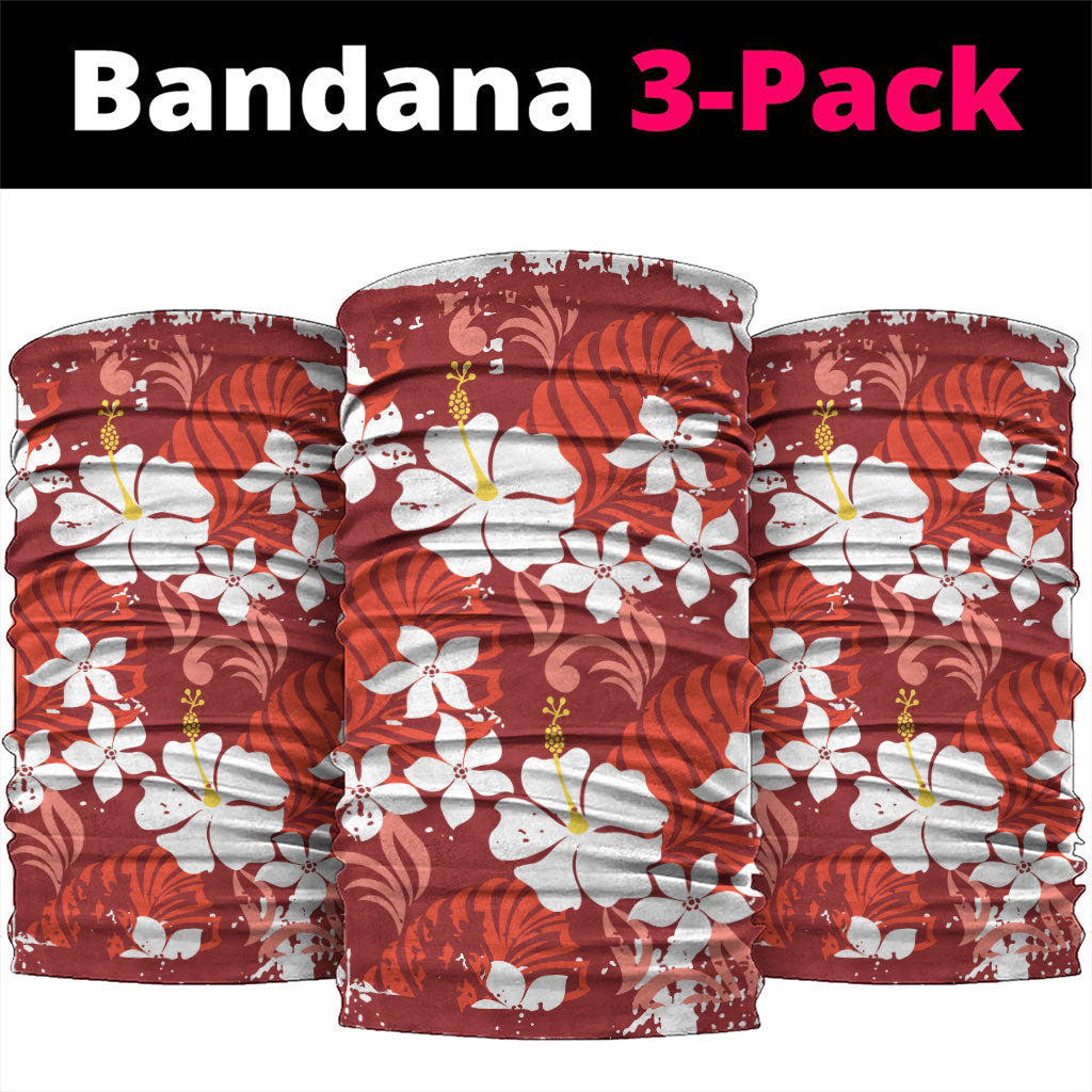 Red Hawaiian Hibiscus Monstera Neck Gaiter Grunge Stylized LT01 package One Size: 25*50cm Red - Polynesian Pride