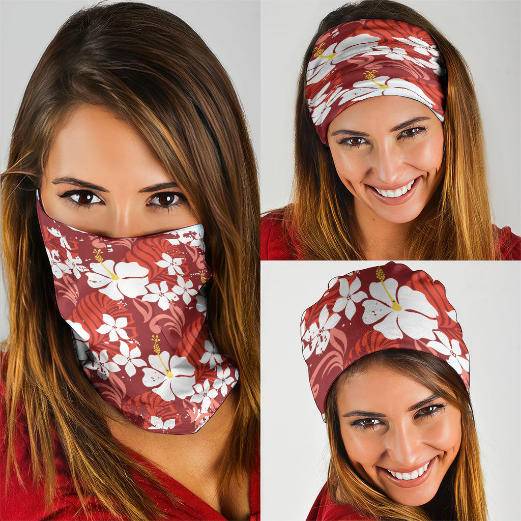 Red Hawaiian Hibiscus Monstera Neck Gaiter Grunge Stylized LT01 - Polynesian Pride