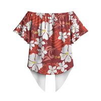 Red Hawaiian Hibiscus Monstera Off Shoulder Wrap Waist Top Grunge Stylized LT01 - Polynesian Pride