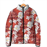 Red Hawaiian Hibiscus Monstera Padded Jacket Grunge Stylized
