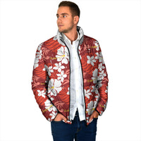 Red Hawaiian Hibiscus Monstera Padded Jacket Grunge Stylized