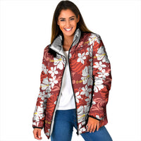 Red Hawaiian Hibiscus Monstera Padded Jacket Grunge Stylized