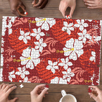 Red Hawaiian Hibiscus Monstera Puzzle Grunge Stylized LT01 - Polynesian Pride