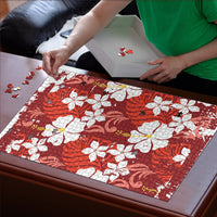 Red Hawaiian Hibiscus Monstera Puzzle Grunge Stylized LT01 - Polynesian Pride