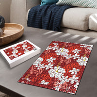 Red Hawaiian Hibiscus Monstera Puzzle Grunge Stylized LT01 - Polynesian Pride