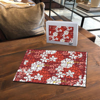 Red Hawaiian Hibiscus Monstera Puzzle Grunge Stylized LT01 - Polynesian Pride