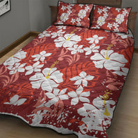 Red Hawaiian Hibiscus Monstera Quilt Bed Set Grunge Stylized LT01 - Polynesian Pride