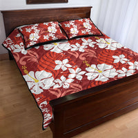 Red Hawaiian Hibiscus Monstera Quilt Bed Set Grunge Stylized LT01 - Polynesian Pride