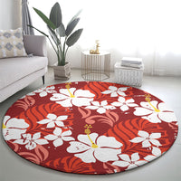 Red Hawaiian Hibiscus Monstera Round Carpet Grunge Stylized