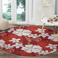 Red Hawaiian Hibiscus Monstera Round Carpet Grunge Stylized