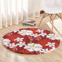Red Hawaiian Hibiscus Monstera Round Carpet Grunge Stylized