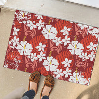 Red Hawaiian Hibiscus Monstera Rubber Doormat Grunge Stylized