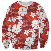 Red Hawaiian Hibiscus Monstera Sweatshirt Grunge Stylized