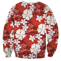 Red Hawaiian Hibiscus Monstera Sweatshirt Grunge Stylized