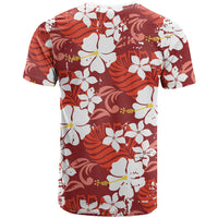 Red Hawaiian Hibiscus Monstera T Shirt Grunge Stylized
