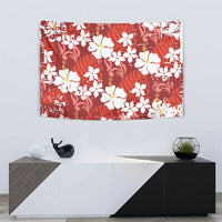 Red Hawaiian Hibiscus Monstera Tapestry Grunge Stylized LT01 - Polynesian Pride