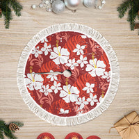 Red Hawaiian Hibiscus Monstera Tree Skirt Grunge Stylized LT01 Fringed Red - Polynesian Pride