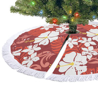 Red Hawaiian Hibiscus Monstera Tree Skirt Grunge Stylized LT01 - Polynesian Pride