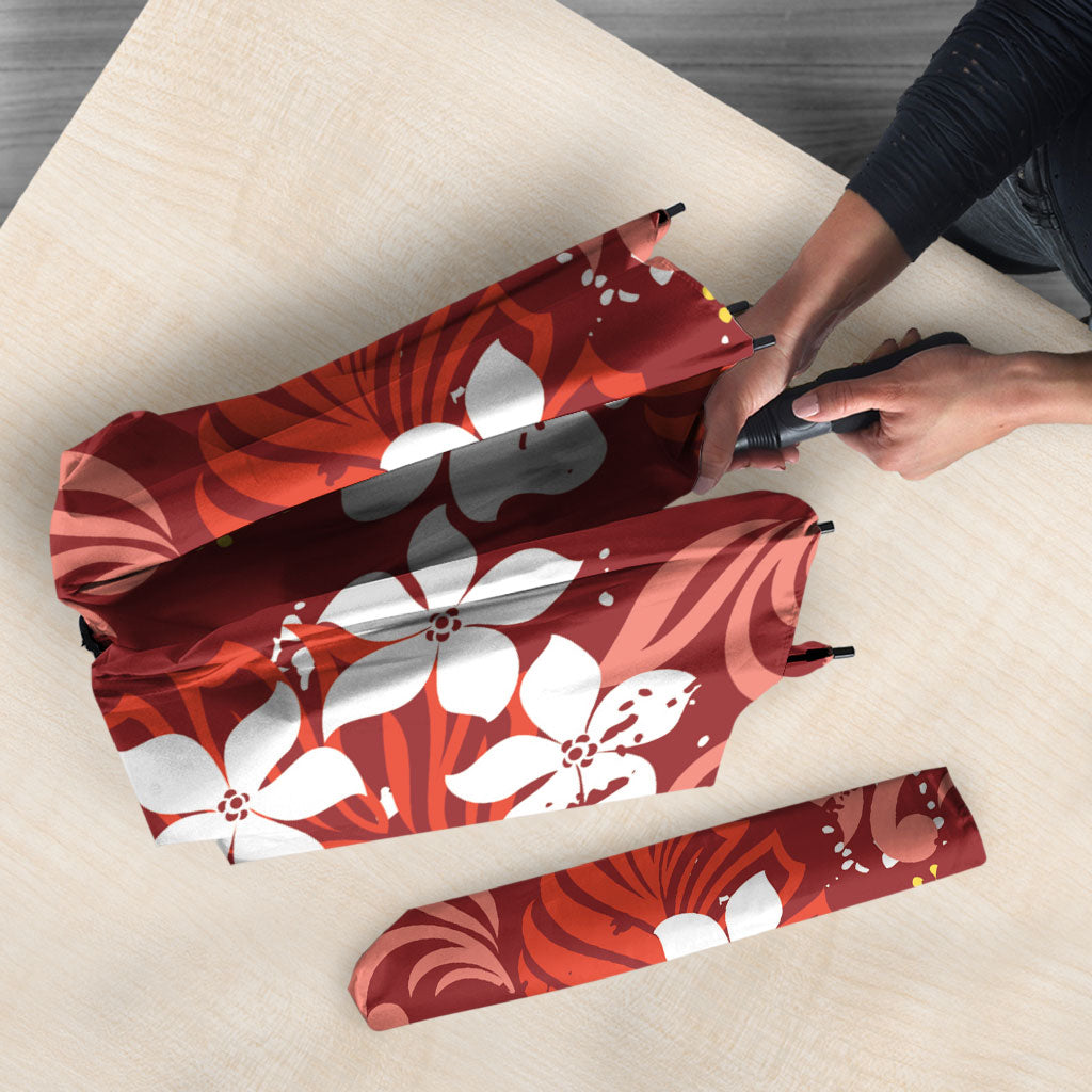 Red Hawaiian Hibiscus Monstera Umbrella Grunge Stylized LT01 - Polynesian Pride