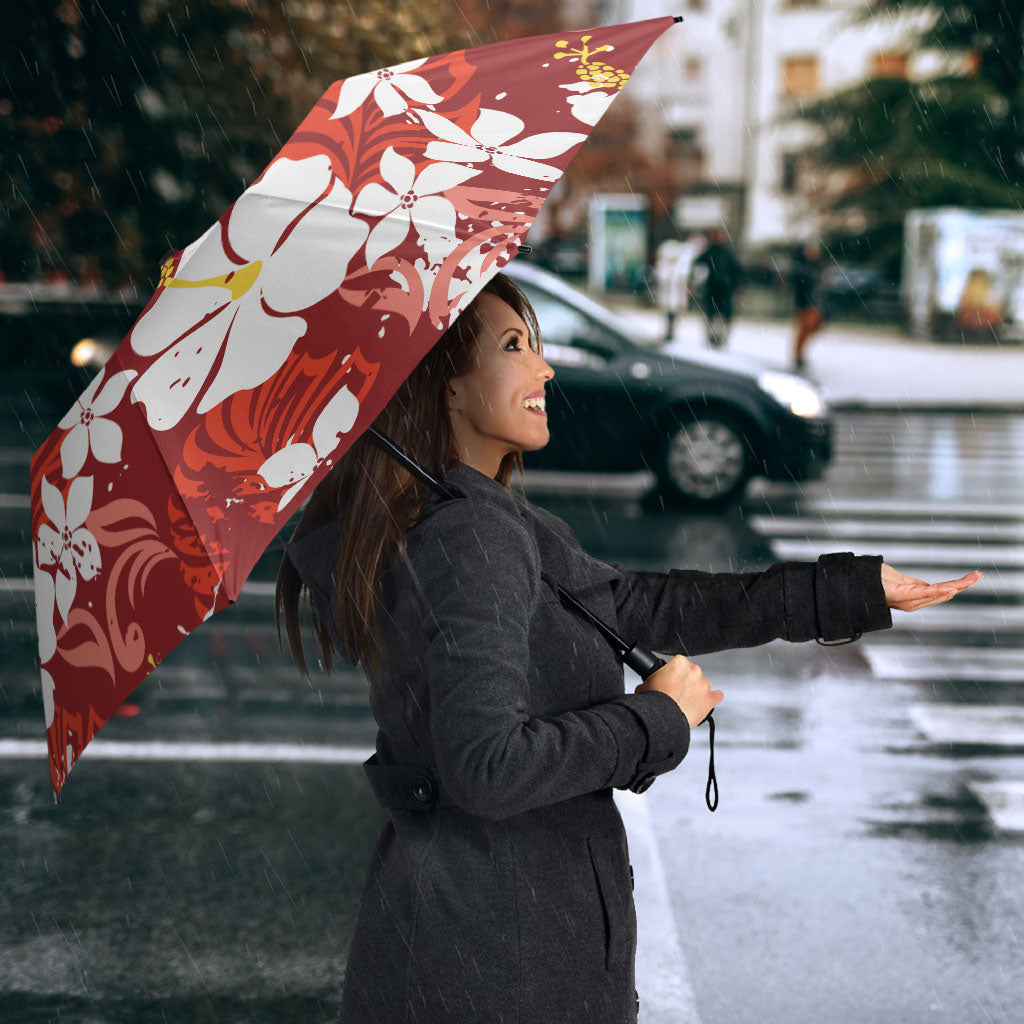 Red Hawaiian Hibiscus Monstera Umbrella Grunge Stylized LT01 - Polynesian Pride
