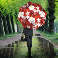 Red Hawaiian Hibiscus Monstera Umbrella Grunge Stylized LT01 - Polynesian Pride