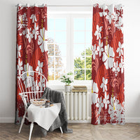 Red Hawaiian Hibiscus Monstera Window Curtain Grunge Stylized