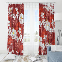 Red Hawaiian Hibiscus Monstera Window Curtain Grunge Stylized