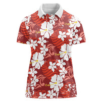 Red Hawaiian Hibiscus Monstera Women Polo Shirt Grunge Stylized LT01 Female Red - Polynesian Pride