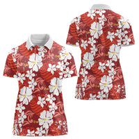 Red Hawaiian Hibiscus Monstera Women Polo Shirt Grunge Stylized LT01 - Polynesian Pride