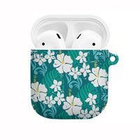 Teal Hawaiian Hibiscus Monstera AirPods Case Grunge Stylized