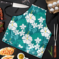 Teal Hawaiian Hibiscus Monstera Apron Grunge Stylized