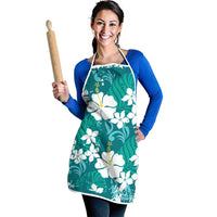Teal Hawaiian Hibiscus Monstera Apron Grunge Stylized