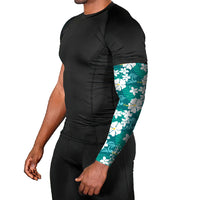 Teal Hawaiian Hibiscus Monstera Arm Sleeves Grunge Stylized LT01 - Polynesian Pride
