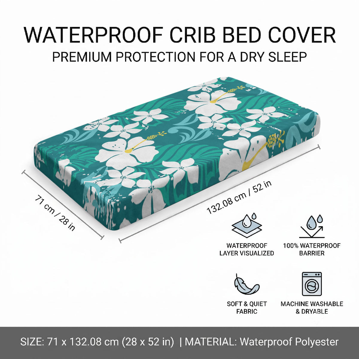 Teal Hawaiian Hibiscus Monstera Baby Bed Cover Grunge Stylized LT01 - Polynesian Pride