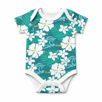 Teal Hawaiian Hibiscus Monstera Baby Onesie Grunge Stylized LT01 Teal - Polynesian Pride