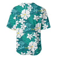 Teal Hawaiian Hibiscus Monstera Baseball Jersey Grunge Stylized LT01 - Polynesian Pride