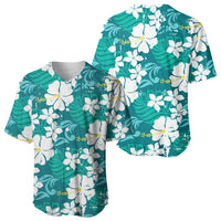 Teal Hawaiian Hibiscus Monstera Baseball Jersey Grunge Stylized LT01 - Polynesian Pride