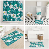 Teal Hawaiian Hibiscus Monstera Bathroom Set Grunge Stylized