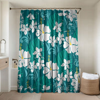 Teal Hawaiian Hibiscus Monstera Bathroom Set Grunge Stylized