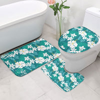 Teal Hawaiian Hibiscus Monstera Bathroom Set Grunge Stylized