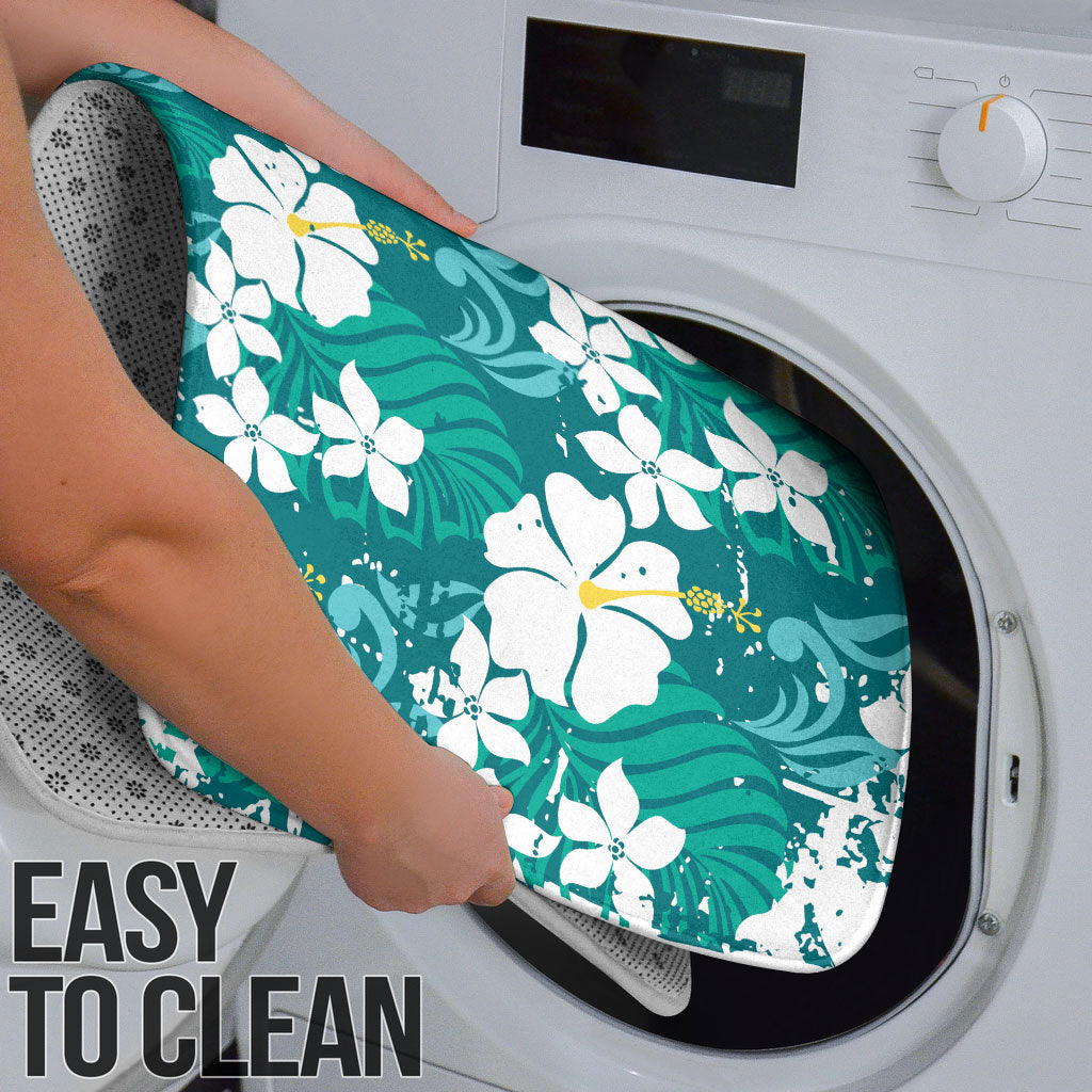 Teal Hawaiian Hibiscus Monstera Bathroom Set Grunge Stylized