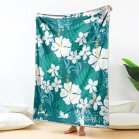 Teal Hawaiian Hibiscus Monstera Blanket Grunge Stylized