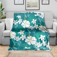 Teal Hawaiian Hibiscus Monstera Blanket Grunge Stylized