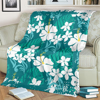 Teal Hawaiian Hibiscus Monstera Blanket Grunge Stylized