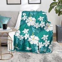 Teal Hawaiian Hibiscus Monstera Blanket Grunge Stylized