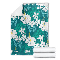 Teal Hawaiian Hibiscus Monstera Blanket Grunge Stylized