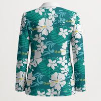 Teal Hawaiian Hibiscus Monstera Blazer Grunge Stylized