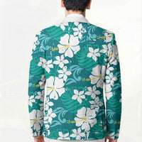 Teal Hawaiian Hibiscus Monstera Blazer Grunge Stylized
