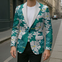 Teal Hawaiian Hibiscus Monstera Blazer Grunge Stylized