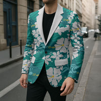 Teal Hawaiian Hibiscus Monstera Blazer Grunge Stylized